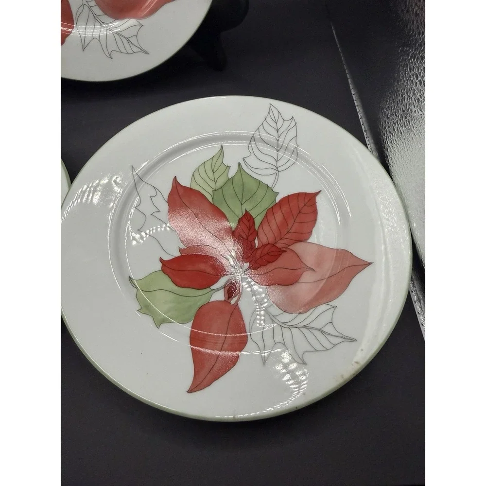 Set Of 3 Salad Plates Block Spal China Poinsettia Pattern Christmas 8
